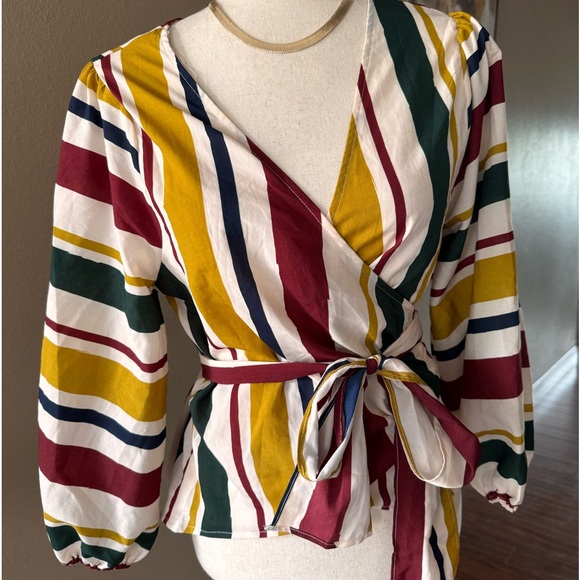 Striped chic wrapped long sleeve top - Picture 3 of 8